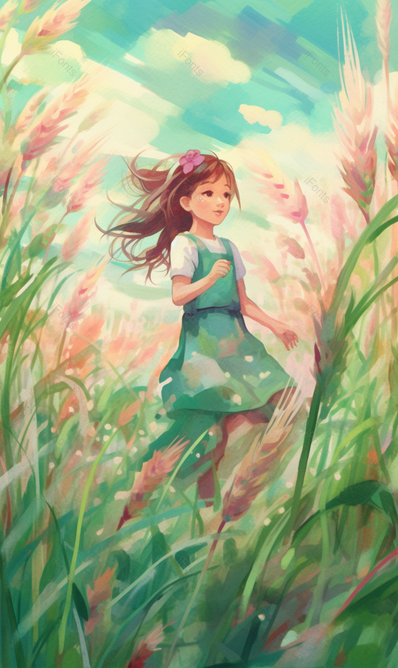 麦田里的小女孩水彩插画,插画/手绘图,插画/手绘图库,插画/手绘图下载,插画/手绘